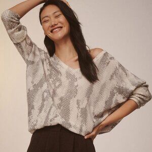 Anthropologie V-Neck Snake Print Cashmere Sweater